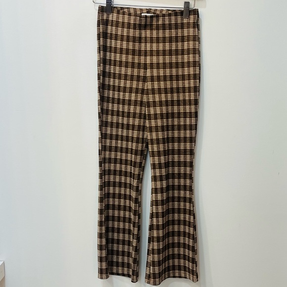 love on a hanger Pants - Love on a hanger 70's inspired brown plaid tan off white cropped flare pants 3